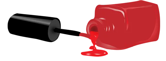 Illustration eines umgekippten roten Nagellackfläschchens mit Pinselkappe